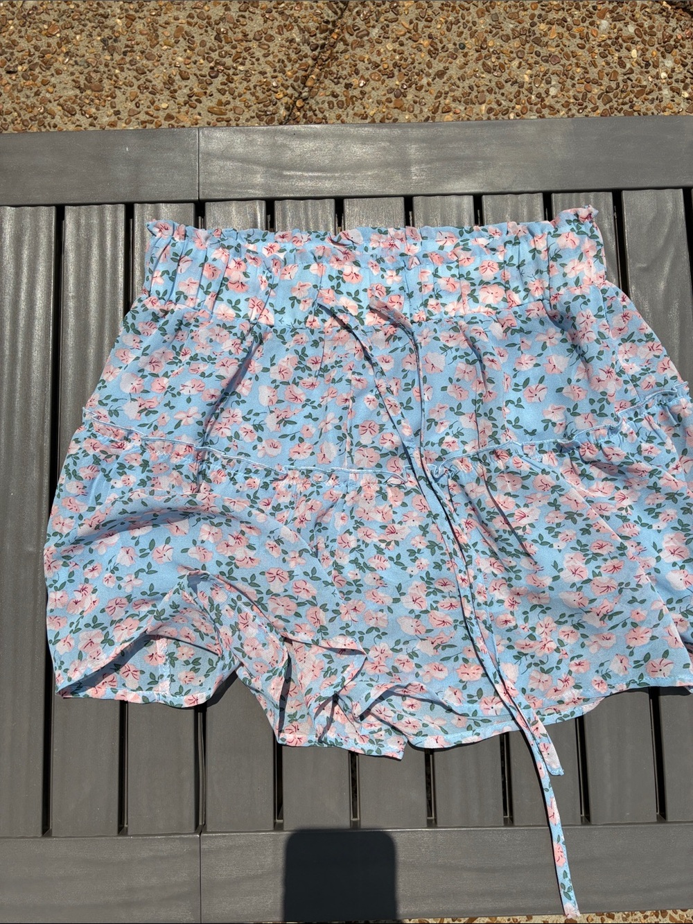 Altar'd State Blue Floral Drawstring Shorts with Pink Roses